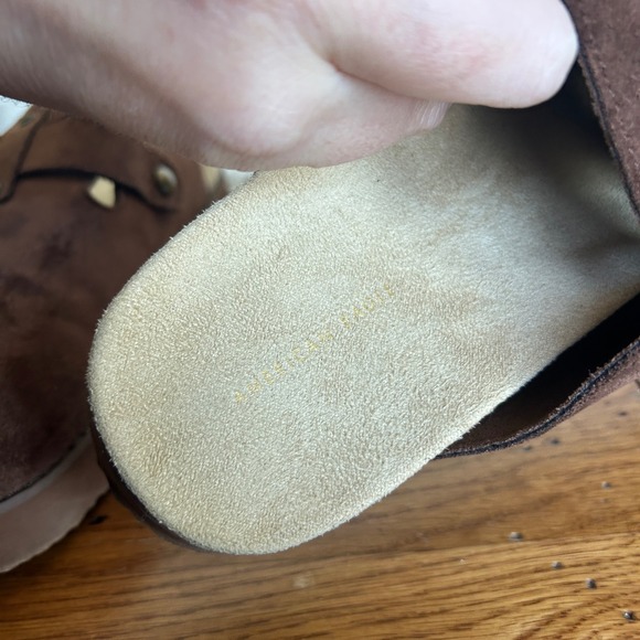 American Eagle Brown Suede Platform Clogs Mens 8 Womens 10 Buckle Mules Boho - Picture 5 of 8